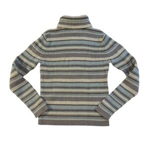 Vintage Striped Ribbed Turtleneck Sweater Blue Grey Cream Long Sleeve Sonoma
